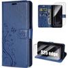 Coque de Protection - BOOLING - pour Samsung Galaxy S25 Edge - Effet Cuir Motif Floral Bleu Foncé - 2 Vitres