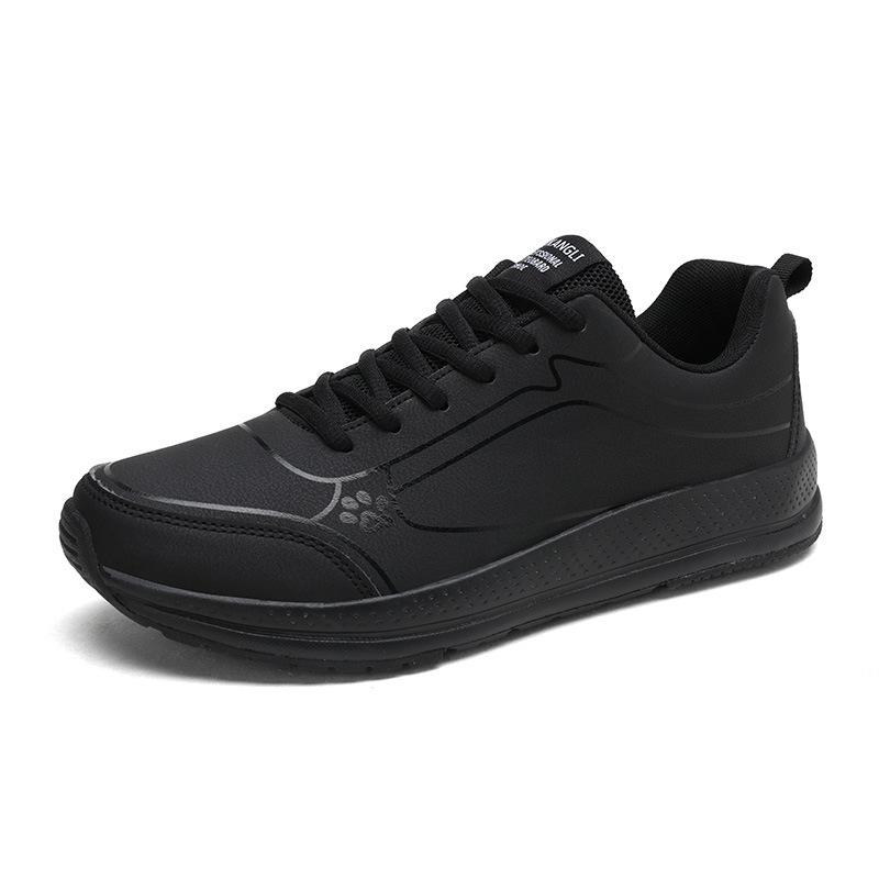 Sports shoes autumn and winter shoes black leather surface lightweight shock absorption running shoes casual travel shoes