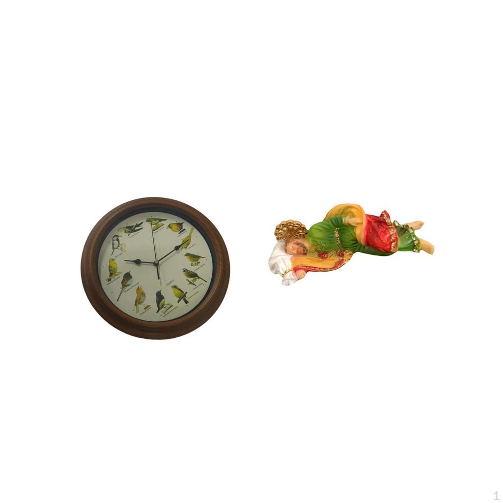 Wall Clock Resin Figurine Decorative Home Ornament Birdsong Function Joseph Statue Suitable for
