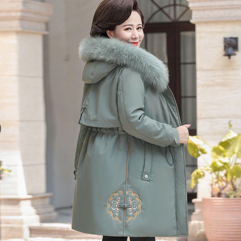 Mom's Mid-Length Autumn Winter Down Cotton Coat - New Style Plus Velvet for Middle-Aged & Elderly Women
