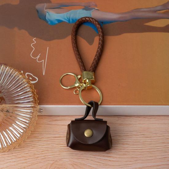 Mini Dumpling Coin Purse Keychain with Security Snap Detachable Wrist Strap Faux Leather Waterproof Compact Bag Key Holder