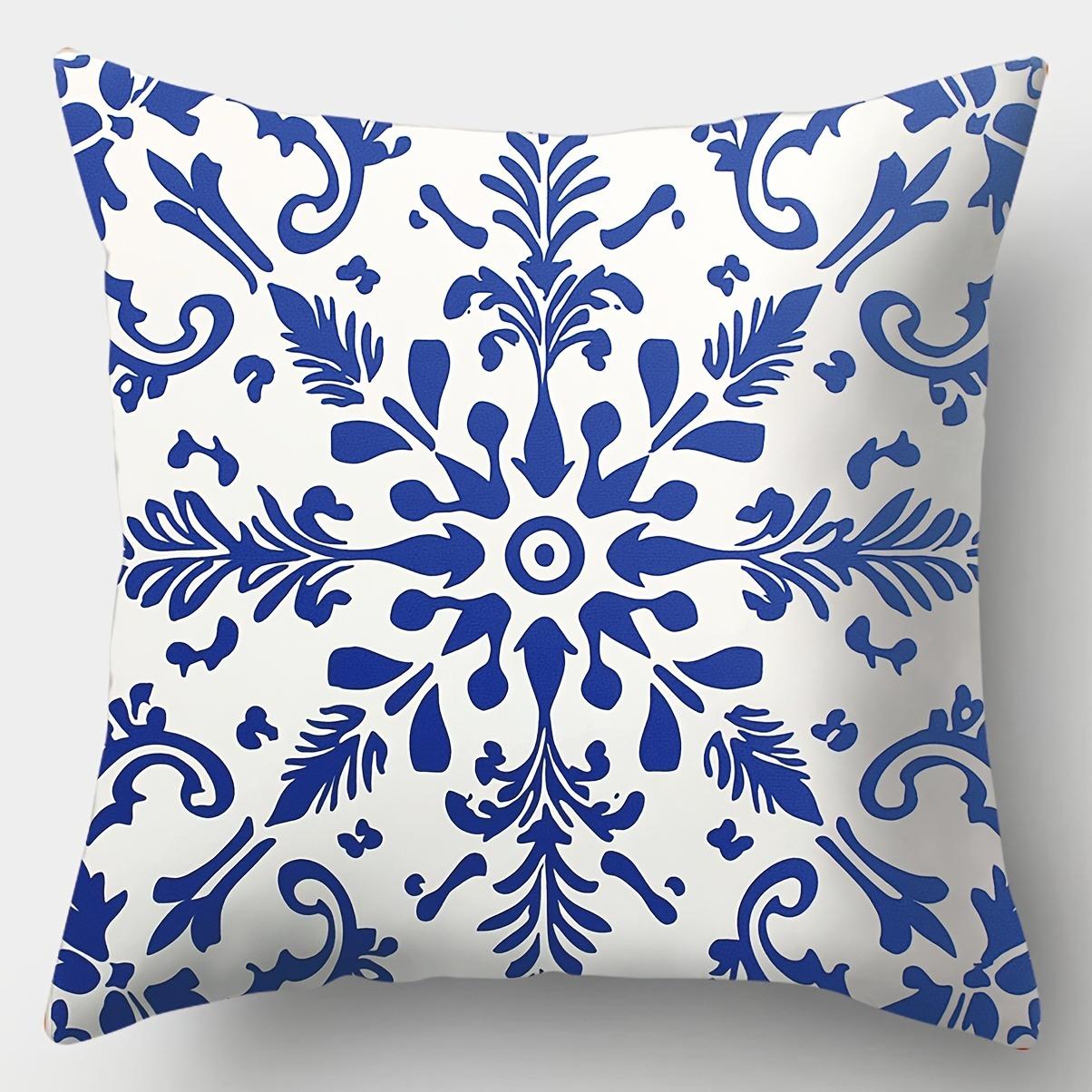 

Blue White Porcelain Rhythm Decoration Hiding Oriental FlavorCover Bedroom Sofa Decoration Polyester Cushion Cover with Zipper 16x16Inch