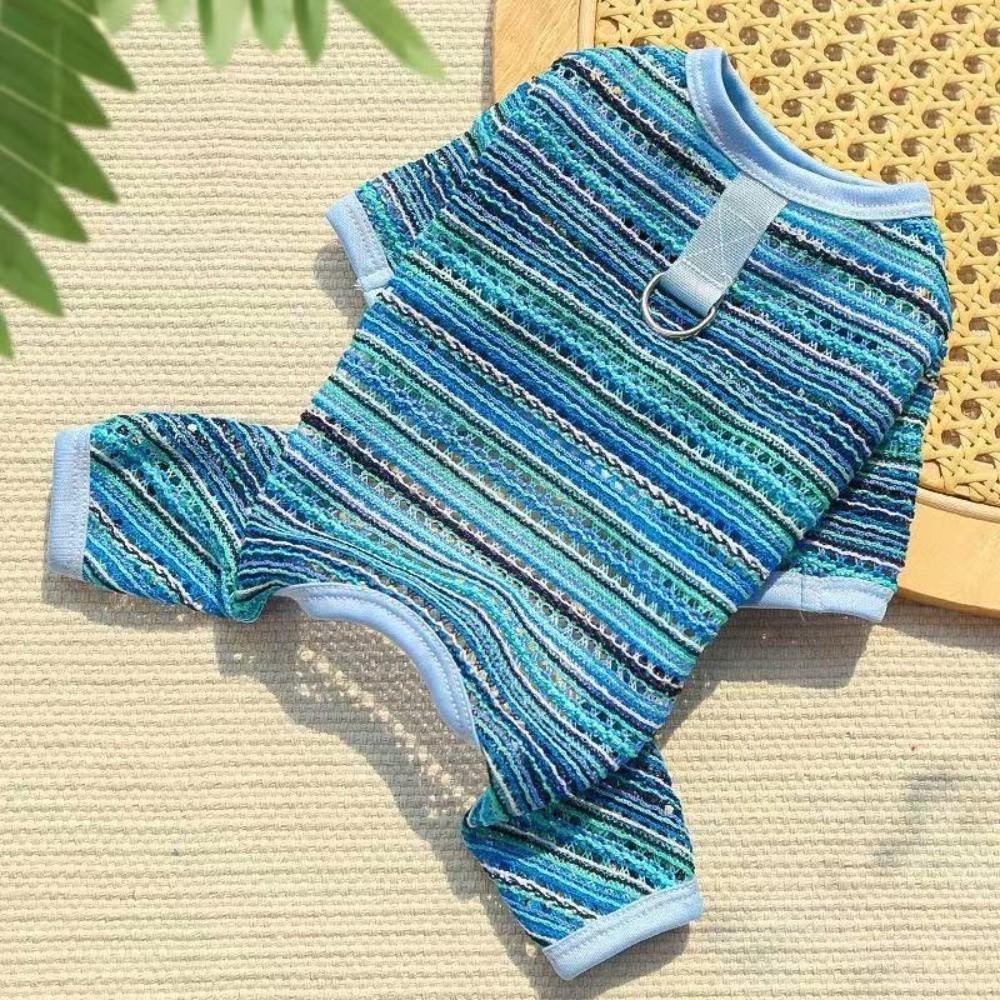 

Thin Dog Cooling Jumpsuit Breathable Mesh Four Legged Dog Clothes Dog Sun Protection Clothes Beach M синий