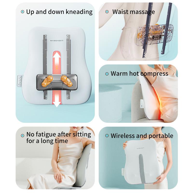 JINKAIRUI Electric Back Massager with Heat Portable Massage Cushion Cervical Waist Support Deep Tissue Kneading Shiatsu Rechargeable Use