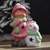 Lighted Ceramic Christmas Figurine Cute Light Up Boy Girl Tree Snowman Statue for Holiday Winter Indoor Mantel Tabletop Fireplace Decor