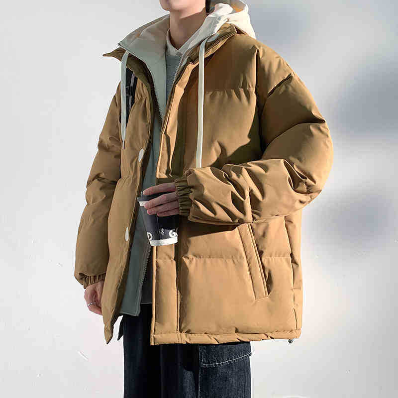 Cotton clothes men's winter new casual loose hooded jacket fake two student windproof jacket top trendy