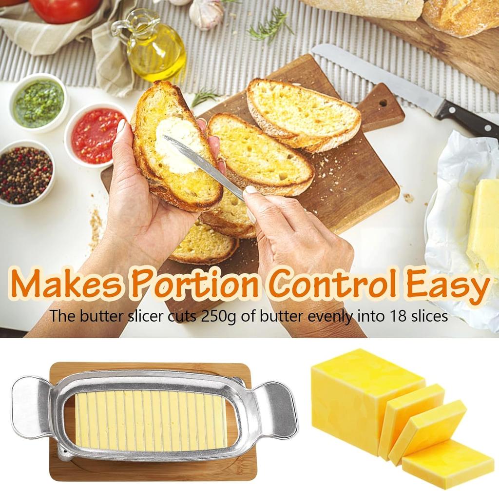 Butter & Cheese Slicer Cutter, Stainless Steel Wire Cheese Slicer, Safe for Food Contact, Multipurpose Handheld Butter Cutter for Block Cheese, Butter