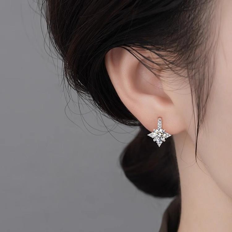 925 Sterlingsilber Moissanit Stern Ohrringe - Minimalistisch, Leichter Luxus, Super Funkelnde Ohrhaken für Damen