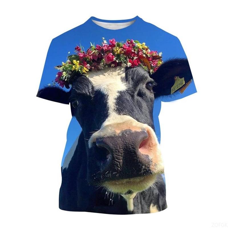 Funnny Cow Animal 3D Print Popular Outdoor Harajuku Short Sleeves Street Oversized Male Kids