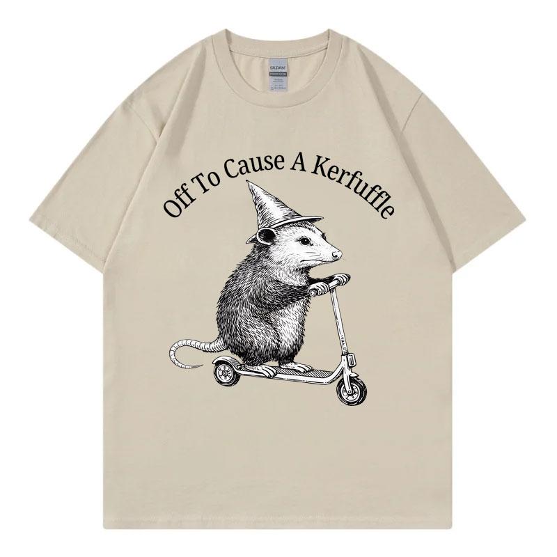 Off To Cause A Kerfuffle Opossum Scooter Funny Tshirt High Street Fashion Trend T Shirt Unisex Unisex Casual Loose Summer Tshirts