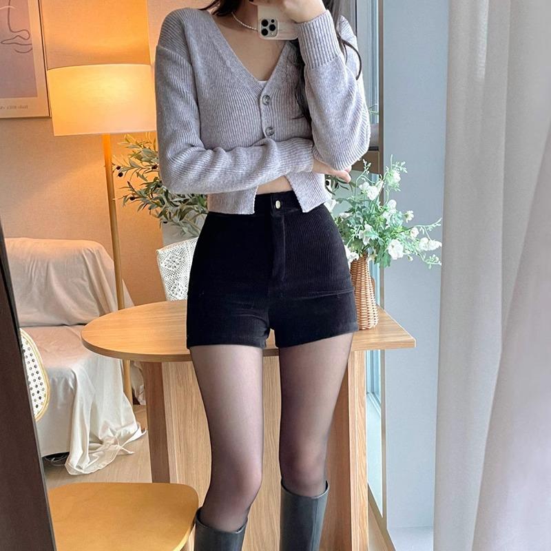 

Женские черные вельветовые шорты с высокой талией - Сексуальные, облегающие, повседневные осенне-зимние леггинсы-трехточки 3XL чёрный