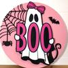 Wooden Pendant Sign Wooden Pink Ghost BOO Door Decor Fall