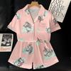 Cartoon Cartoon Little Pink Rabbit Summer Short-Sleeved Ice Silk Satin Pajamas Women'S Sweet Wind Loungewear Set