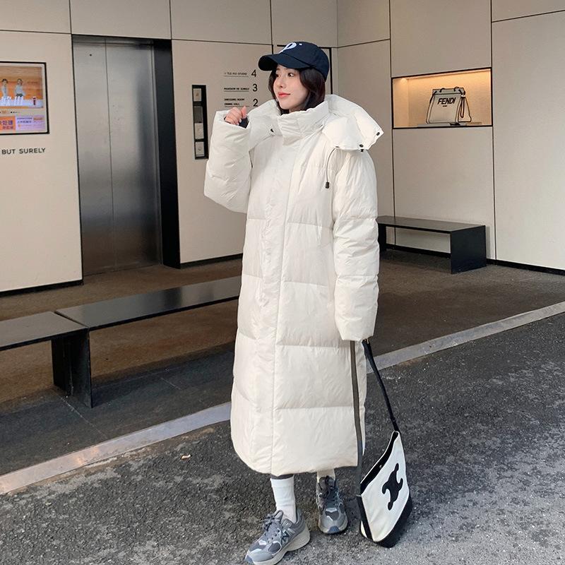 Herfst en Winter Mode Losse Katoenen Jas met Capuchon Dames Lange Bovenkleding Over de Knie Donsjas Dikke Broodjas Warme Jas