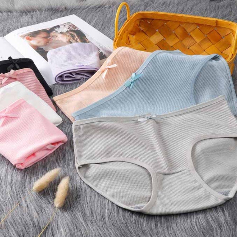 8Pcs Bowknot Seamless Briefs Mid Waist Underwear for Women Lingerie Simple Underpants  Girl