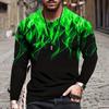 Fall 3D Flame Printing Men's Round Neck Long Sleeve Pullover Fashion Loose T Shirt Retro Street Long Sleeve Round Neck T Shirt