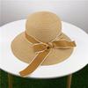 Hat women's spring summer versatile travel ribbon bow streamer big eaves hat sun protection big edge straw hat