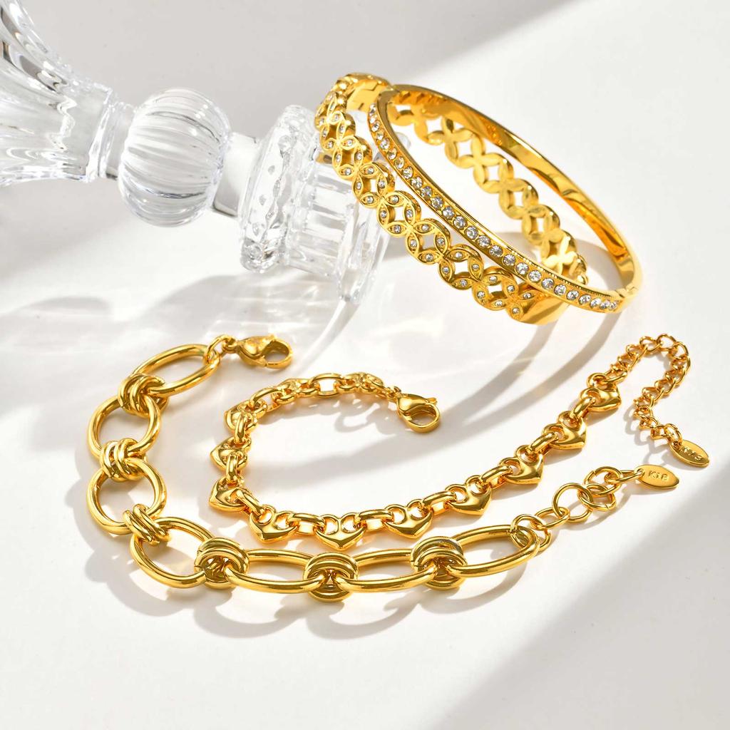 Women's Stainless Steel Bracelet, Gold Plated Heart Hollow Chain Bangle Bracelet, Waterproof Luxury Jewelry