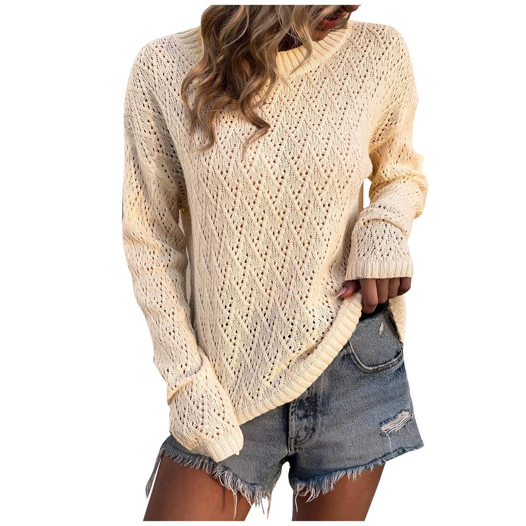 Women's Casual Fashion 2022 Long Sleeved Knitting Solid Color Sweater Top