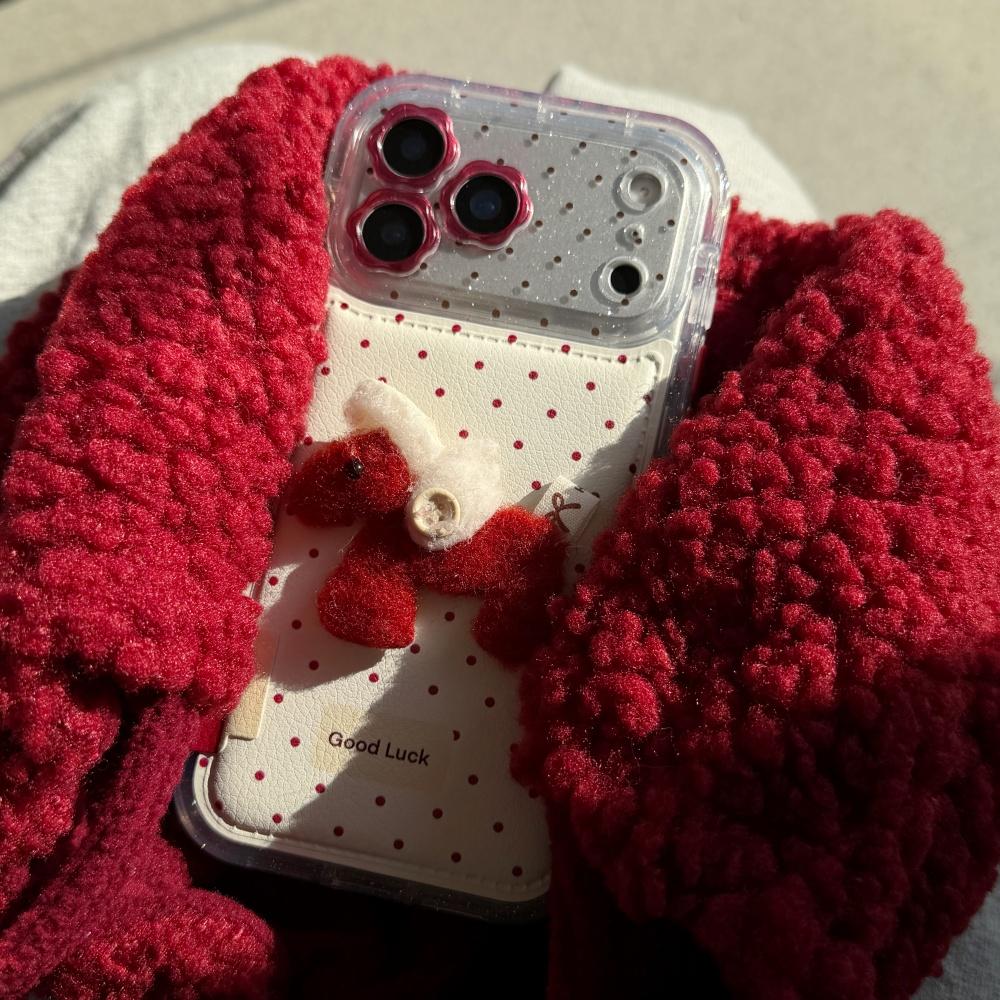 Ins Style Korean Polka Dot Three-dimensional Red Pony for iPhone17promax, Apple 16pro Mobile Phone Case, 15pro, New 14pro Women