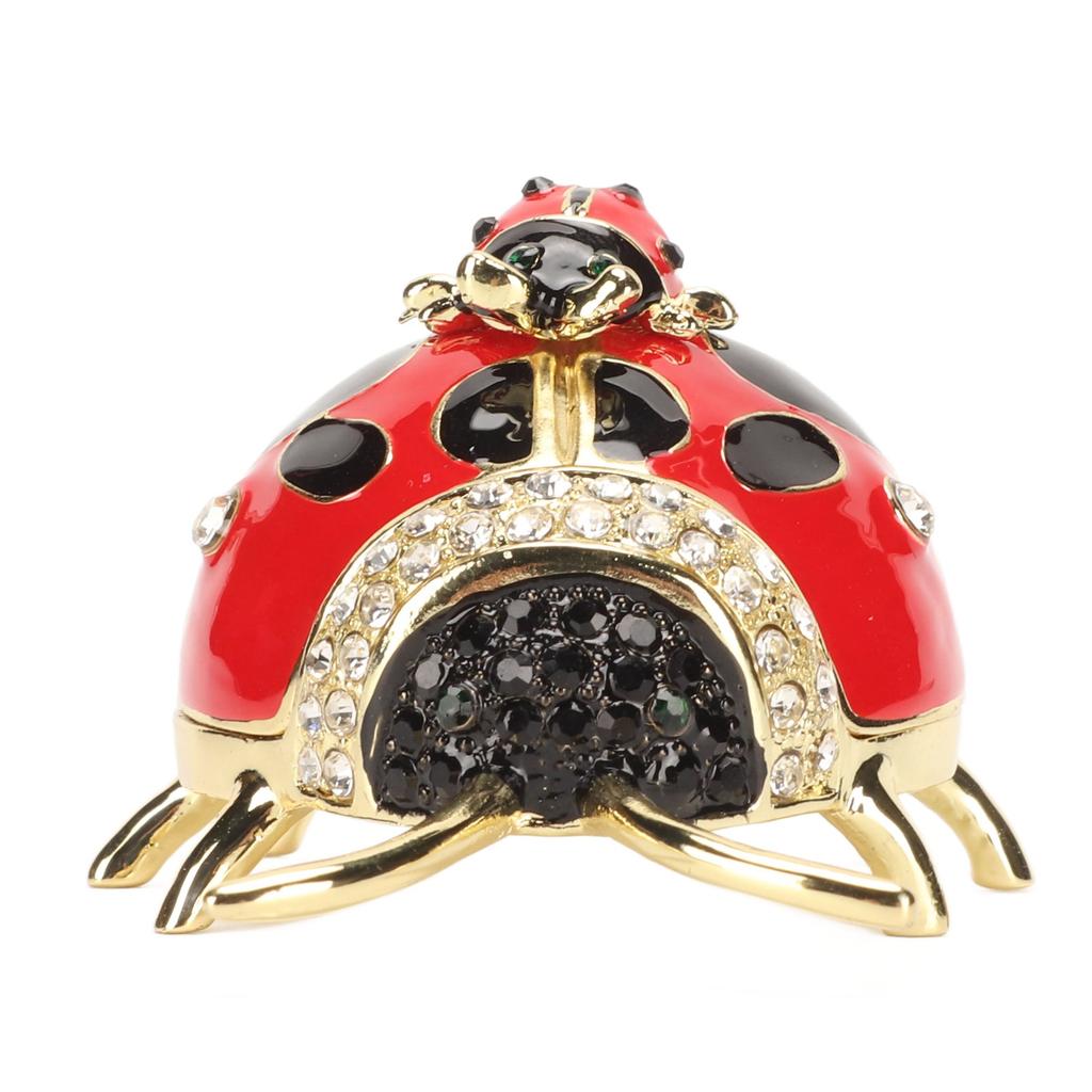 Ladybug Trinket Box Red Colored Enamel Crystal Hand Painted Rings Earrings Jewelry Storage Box Ornament