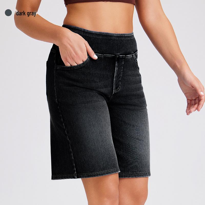 Cross-Border Cat Ear Denim High Waist Slimming Shorts with Multi-Pockets - Women's Casual Fitness Style