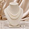 Set da 2 Pezzi Gioielli Regalo Donna, Collana Choker a Tre Strati di Perle Finte e Orecchini ad Amo, Set Collana Orecchini con Catena Regolabile