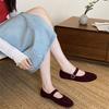 The first layer of cowhide small single shoes for women's autumn new one-word buckle with shallow mouth round head flat bottom versatile