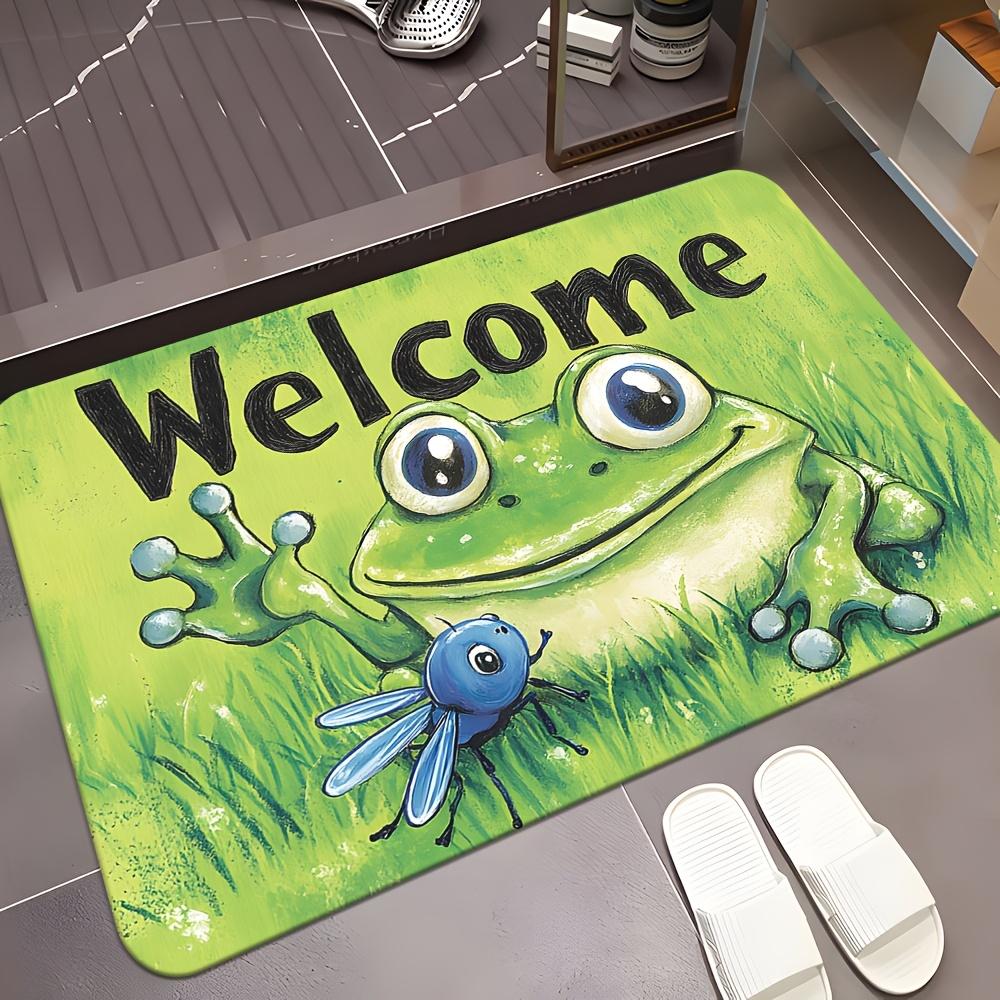 Speels Cartoon Kikkertje en Vogel Bedrukte Welkom Deurmat Antislip Absorberend Machinewasbare Vloerkleed voor Tuin Huisdecoratie 40x60cm