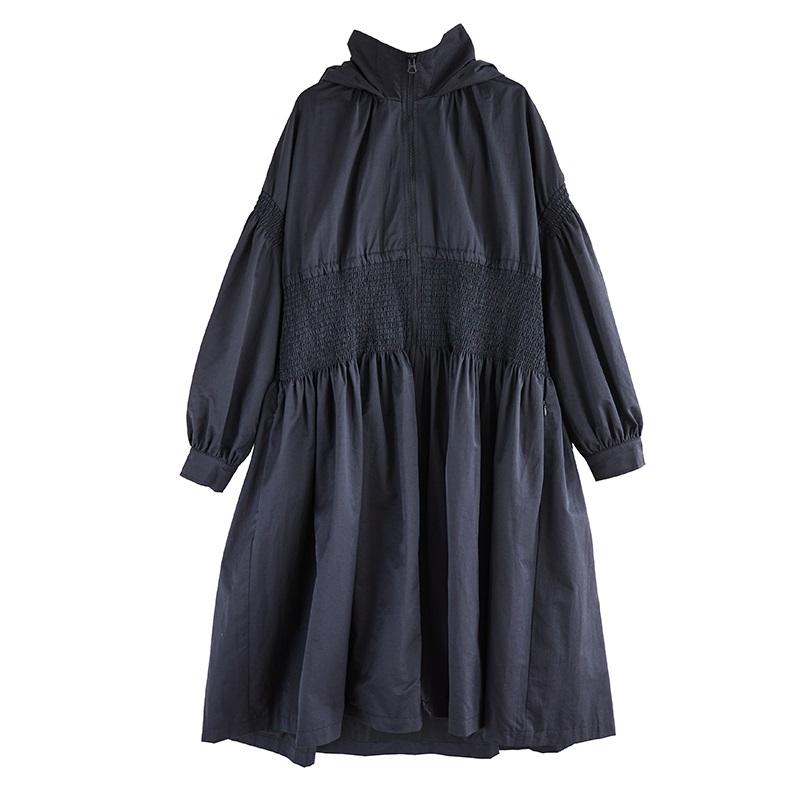 Long Sleeve Oversized Black Hooded Vintage Casual Loose Autumn Spring Winter Trench Coat for Women Outerwear