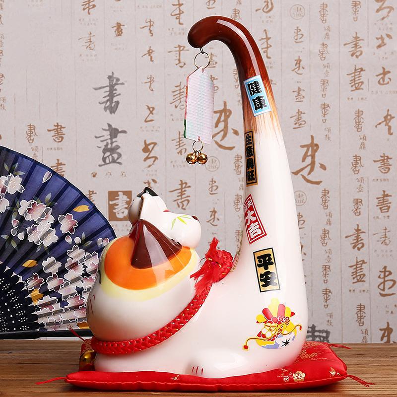 Japanese Style Maneki Neko Ceramic Lucky Cat Money Box Margay Long Tail Cat Statue Feng Shui Ornament Home Decoration Figurine
