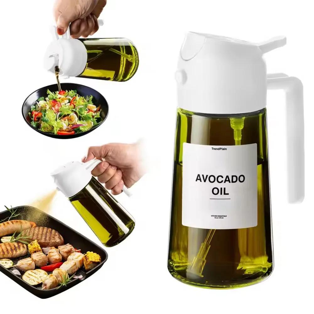 Kitchen Olive Oil Dispenser Bottle 470ml/16oz BBQ Baking Salad Vinegar Soy Sauce Sprayer Containers Spray and Pour Oil Pot