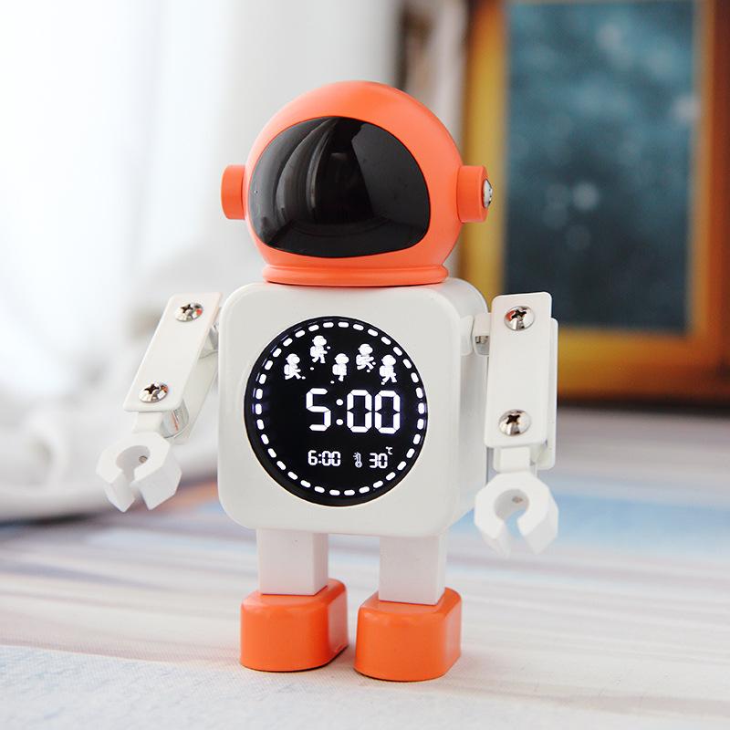 Digital Display Astronaut Metal Robot Luminous Intelligent Electronic Alarm Clock Student Children Bedside Mute Alarm Clock