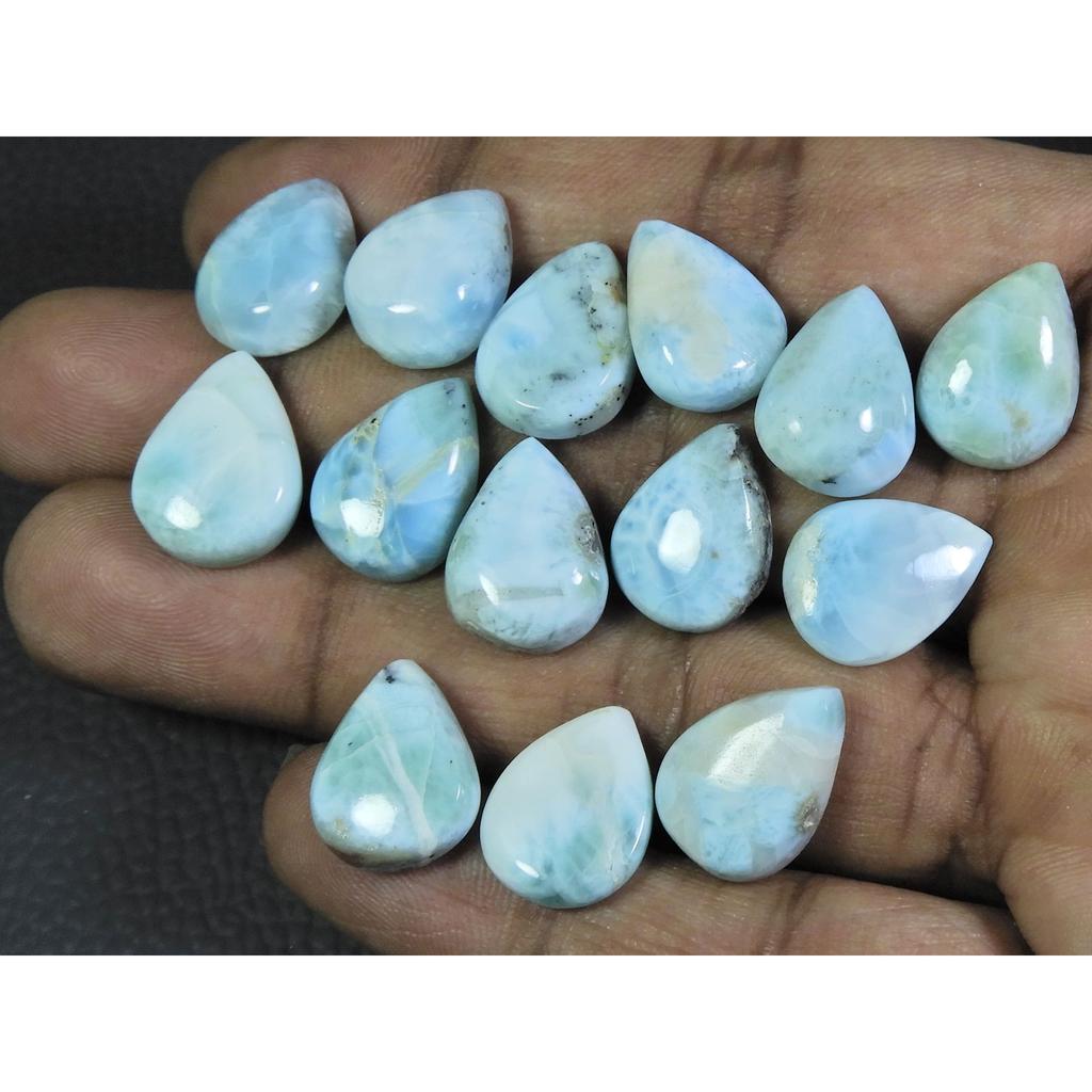12X16MM Blue Larimar Natural Cabochon Pear Loose Gemstone Lot 14Pcs 107Cts. A-52