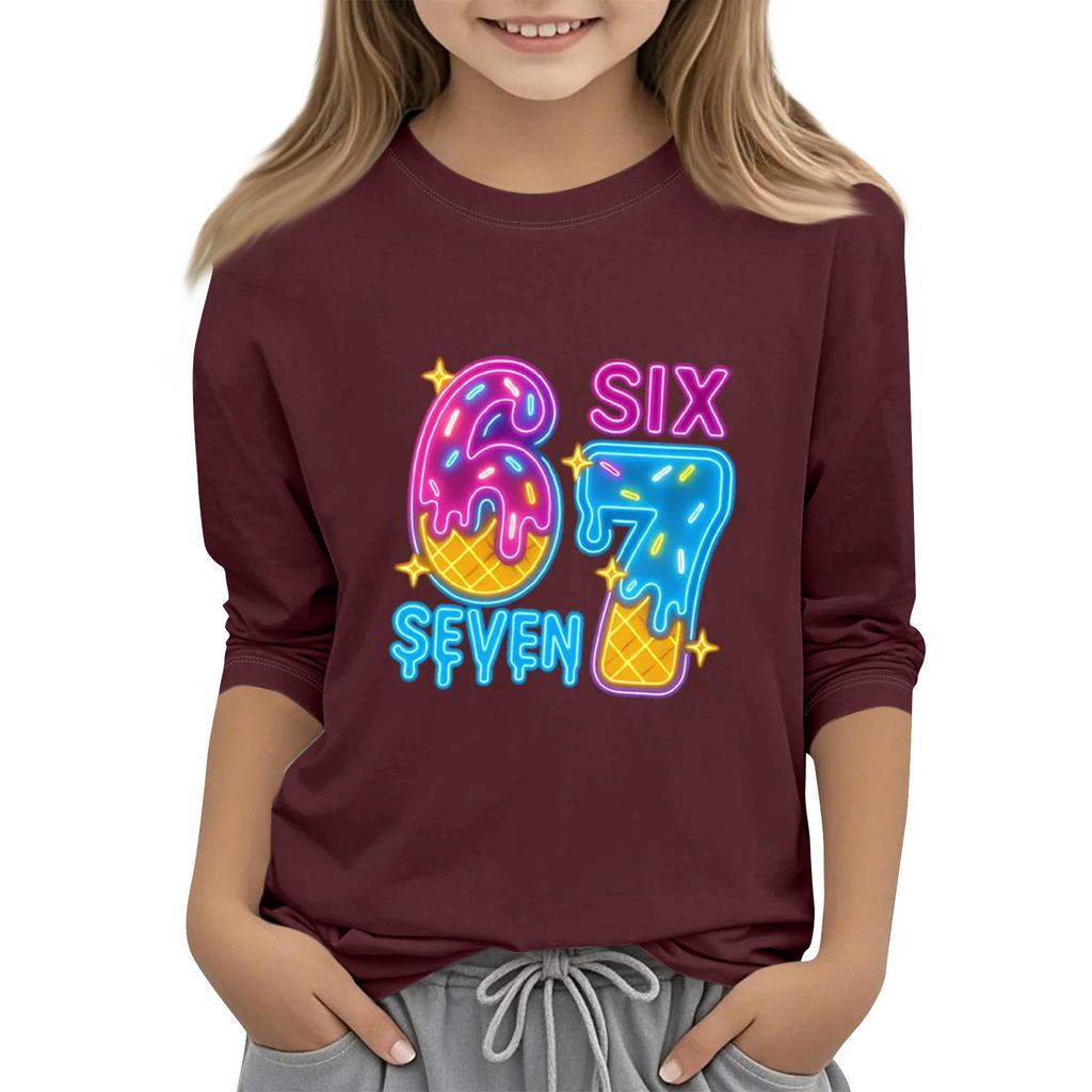 Kinder Mode Dreiviertelärmel Rundhals Bedrucktes Lässiges T-Shirt Top