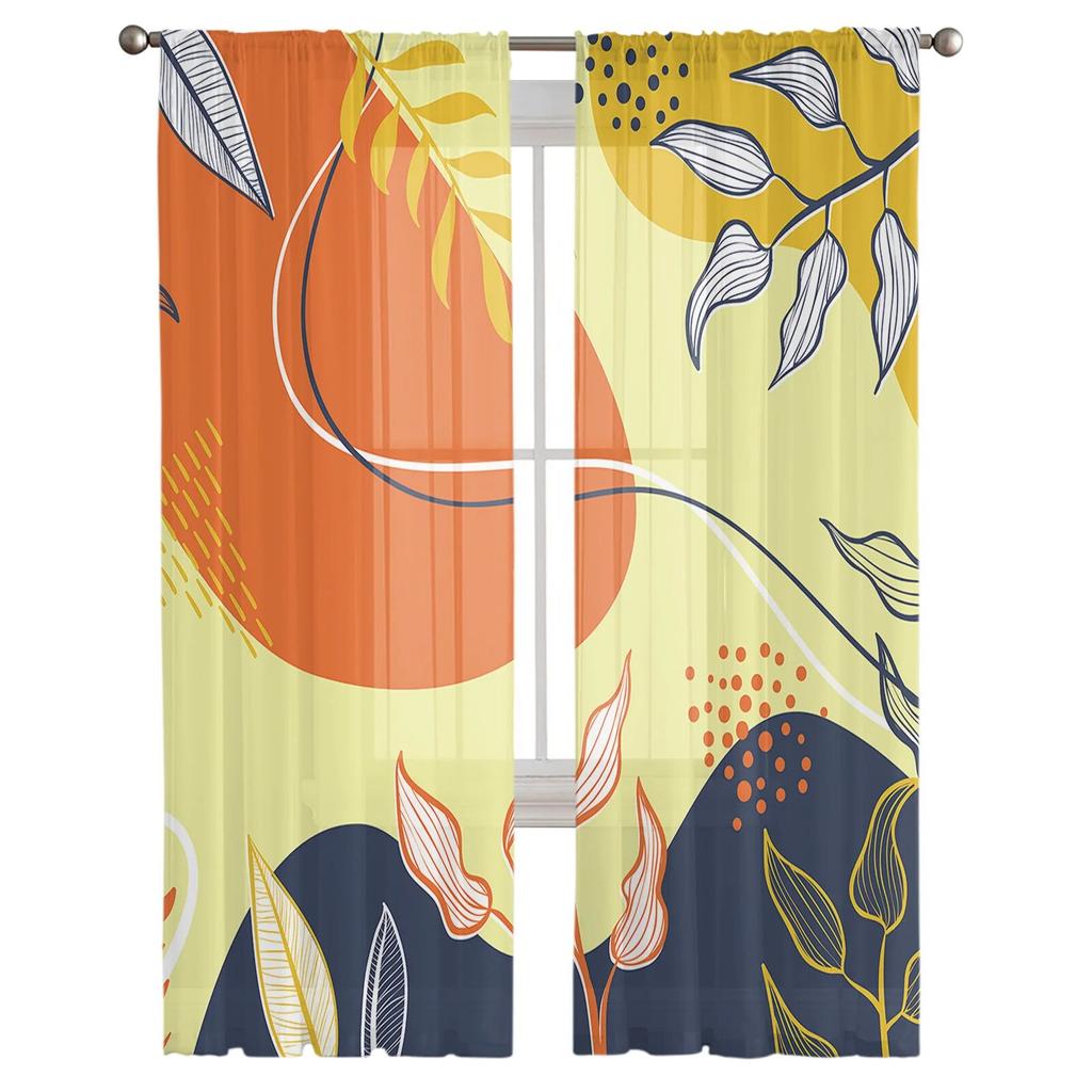 Summer Leaves Flower Abstract Sheer Curtains For Living Room Bedroom Home Decor Kitchen Tulle For Windows Voile Drapes