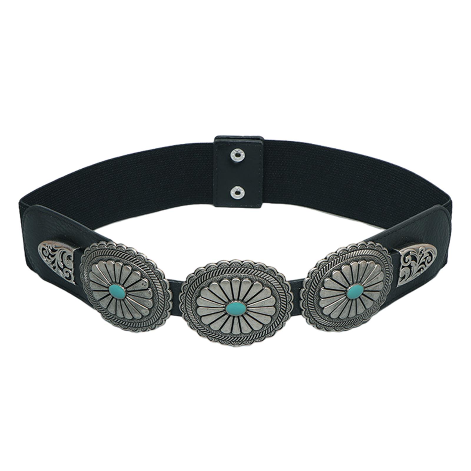 

Vintage Women Waist Corset Thin Slimming Waist Belt with Carved Turquoise Buckle Decorative Women Leather Waist Corset чорний