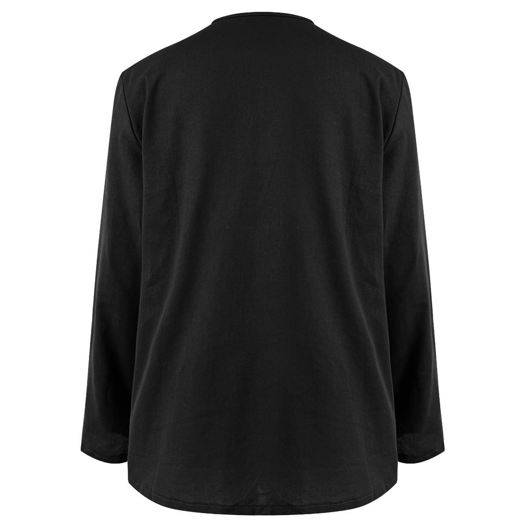 Mote Dame Casual Bomull Lin V-hals Langermet Genser Topp