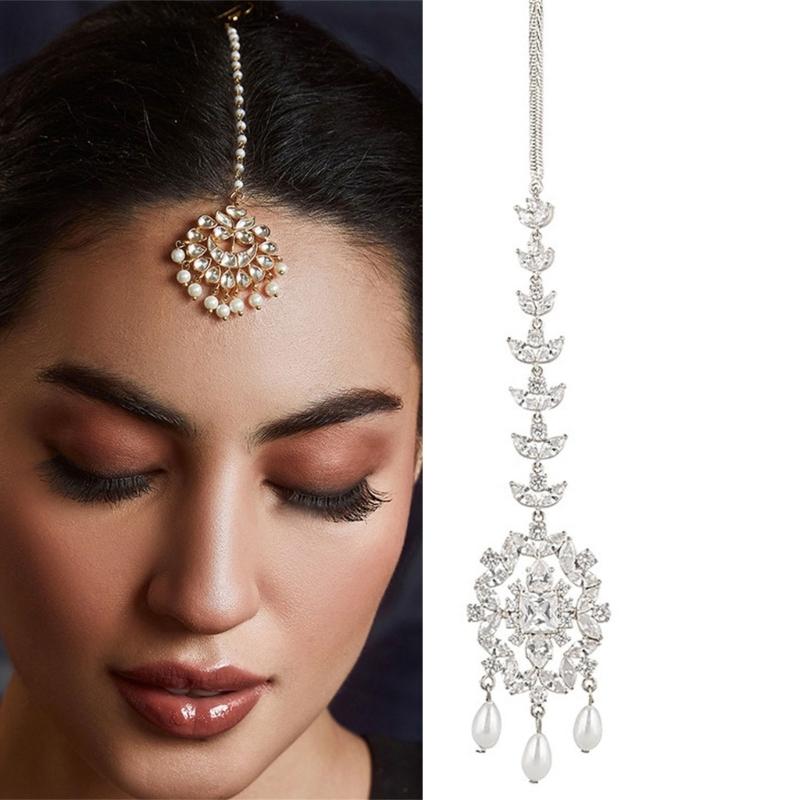Elegant Teardrop Zircon Pearls Metal Pendant Hair Chain For Weddings Evening Event Practical Jewelry Accessory