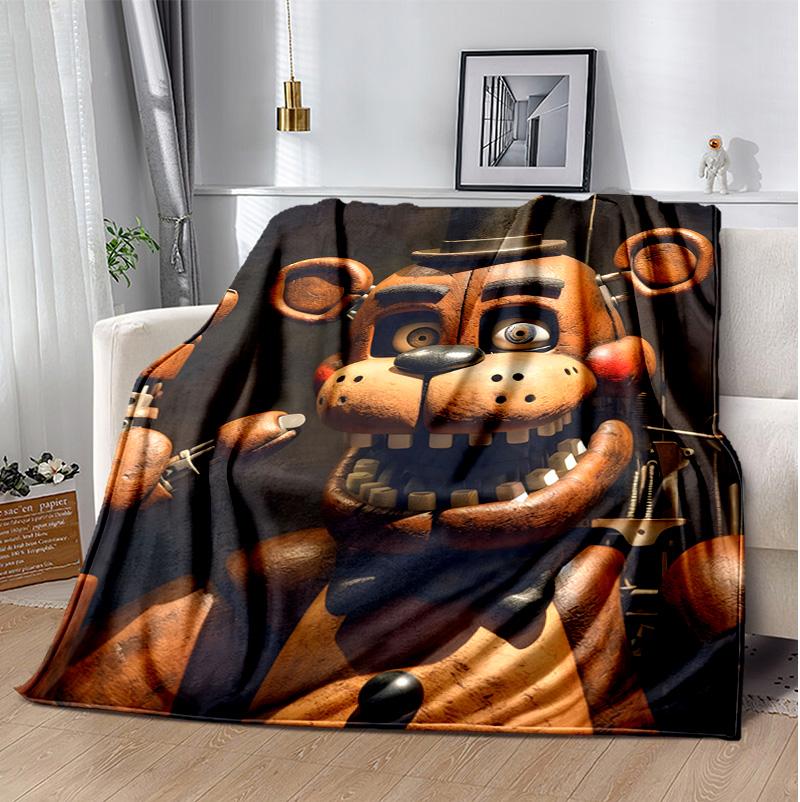 Freddy Bear Flannel Blanket Soft Warm All-Season Throw, Design for Camping, Car Travel, Hiking Sofa, Bed, Office Perfect Gift for Parties