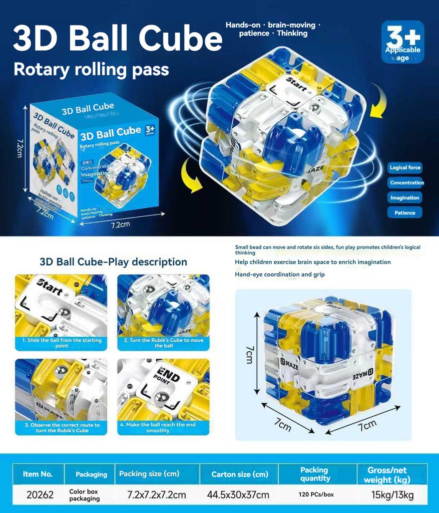 Popularna kostka 3D z obracającą się kulką, kostka trzeciego rzędu, wszechstronny labirynt z torem, zabawka logiczna z kulką do chodzenia dla myślenia dzieci