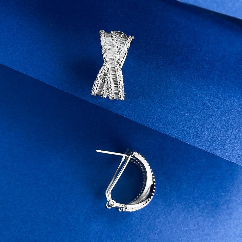 Hui Zhi Yi S925 Silver Emerald Cut Pave Diamond Ear Cuffs & Layered Stud Earrings