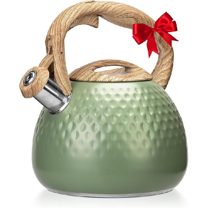 Tea Kettle Stovetop,2.5QT Stainless Steel Whistling Teapot for Stove Top Aesthetic,Portable Water Kettles Camping with Anti-hot Silicone