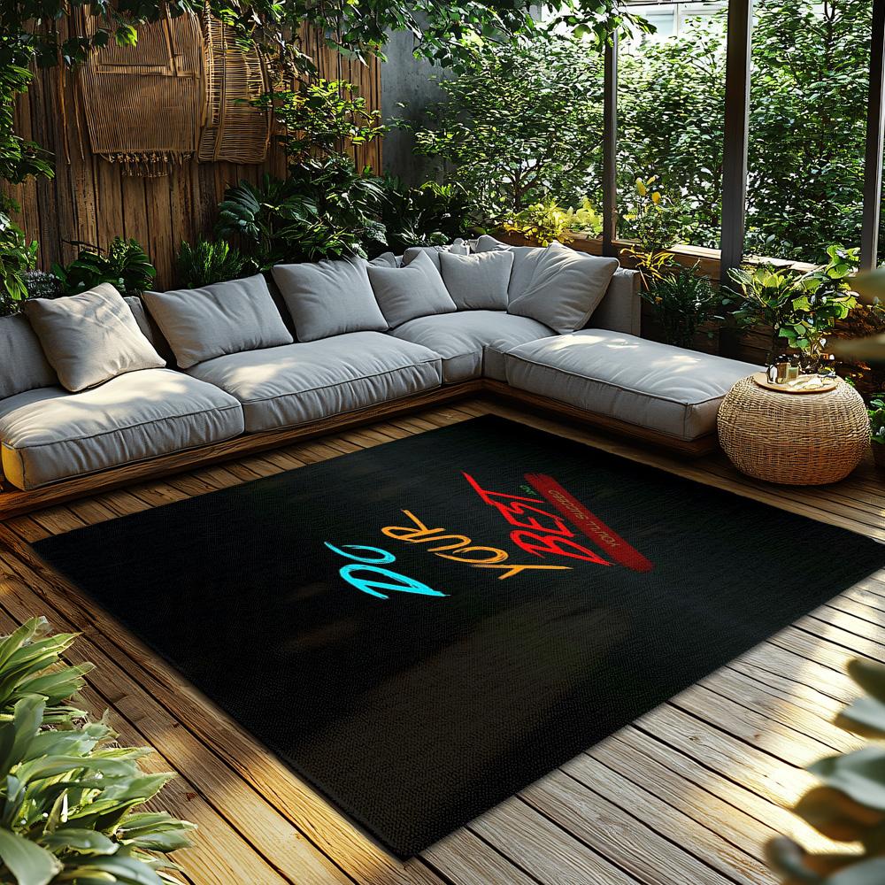 DO YOUR BEST Motivational Rug, Black Colorful Letter Carpet for Living Room, Soft Non-Slip Sofa Mat with Bohemian Decor