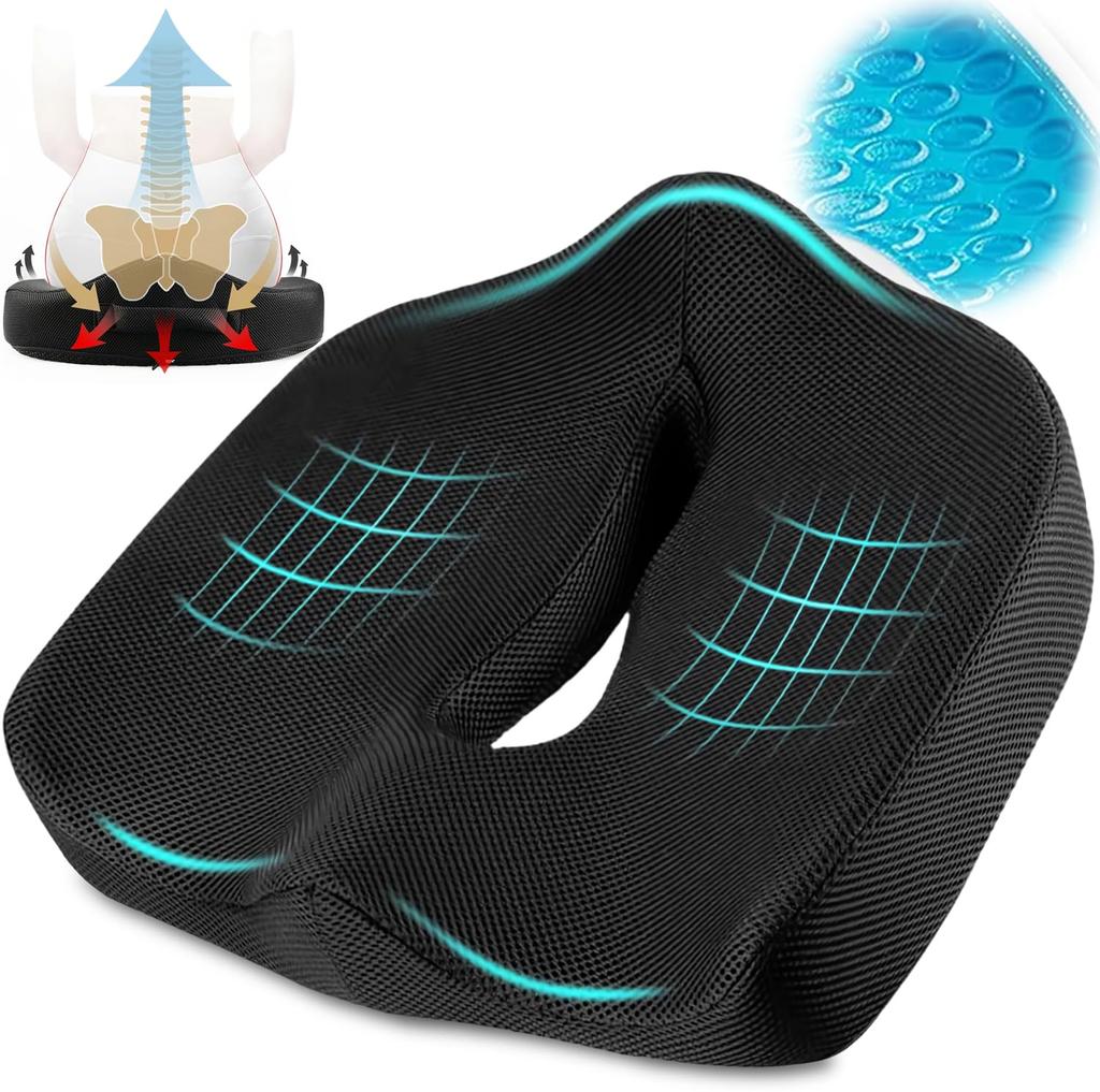 Back Gaming Office Gel Chair Memory Posture Sciatica Cushion, Chair, Pain, Chair, Chair, Cushion, Pad, Foam, Cushion, Non-Slip Back, Breathable, Seat,