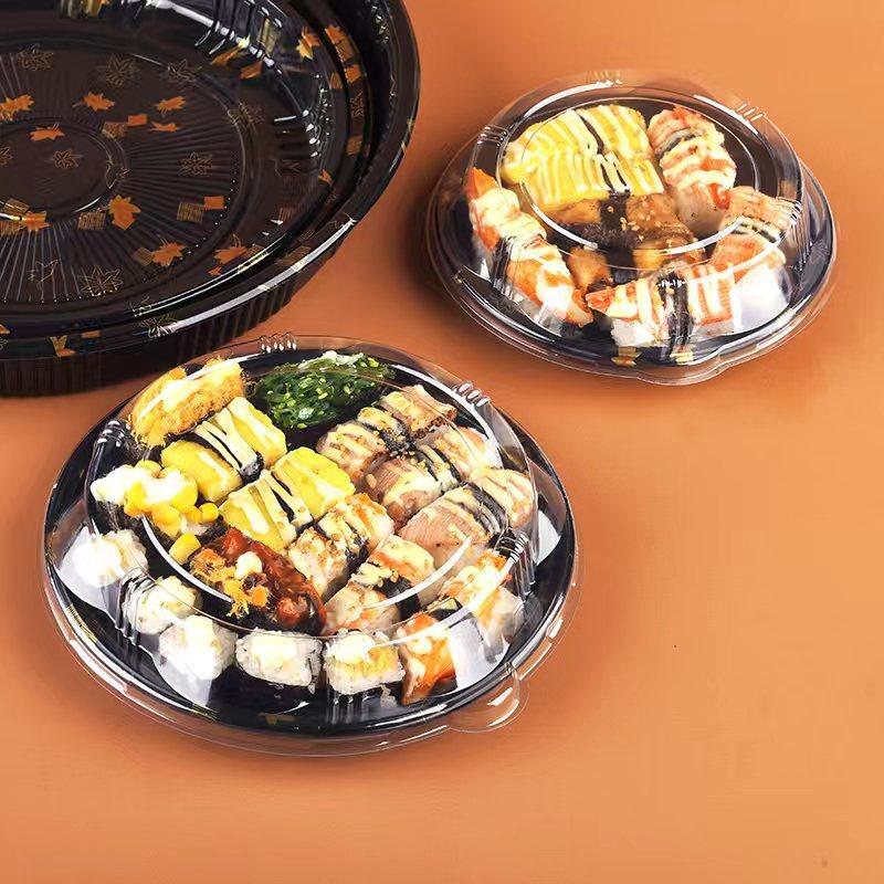 10 Pezzi Vassoio Rotondo per Sandwich con Coperchi Scatole per Imballaggio Cibo di Grado Alimentare Sushi Vassoi Durevoli per Catering Contenitore Ciotola Sushi