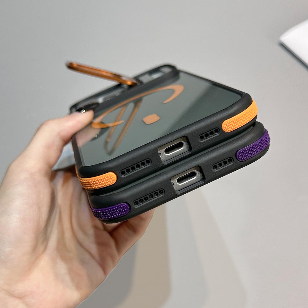 KEYSION Transparent Magnetic Lens Stand Case for MagSafe for iPhone 17 Pro Max Air TPU+PC Color Blocking Shockproof Phone Cover