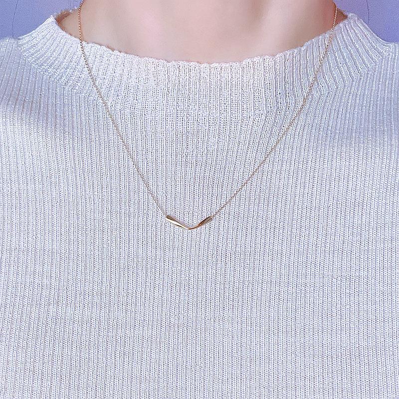 14K Gold-Plated S925 Sterling Silver V-Shape Foldable Clavicle Necklace - Geometric Design, Japanese Light Luxury