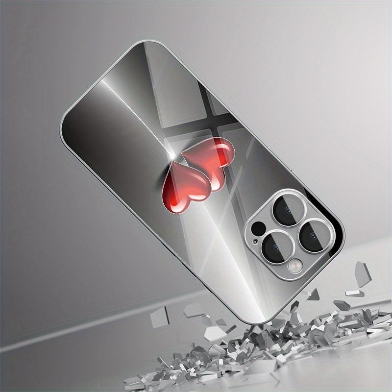 Red double heart pattern electroplated glass phone case suitable for iPhone 17 16 15 14 13 12 11 Pro Max Plus anti fingerprint