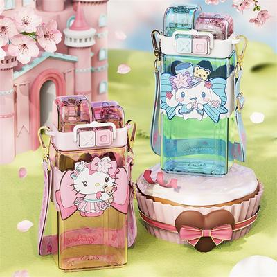520ml Sanrio Hello Kitty Plastic Bottle Double Drink Cup My Melody Students Cartoon Water Bottle Kuromi Tritan Water Cup For Kid